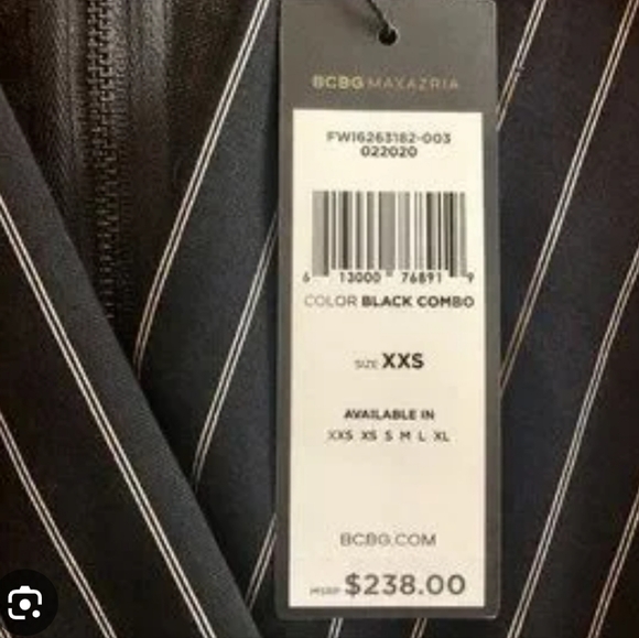 BCBGMaxAzria Pinstripe Faux Wrap Sheath Dress Size Small Belted Black B-2114 - Picture 3 of 7